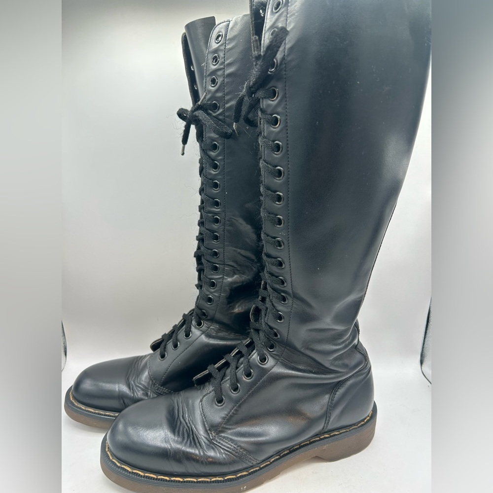 Vintage Dr Martens 1420 20 hole black knee high leather boots England m 8 W 9 - Picture 9 of 13